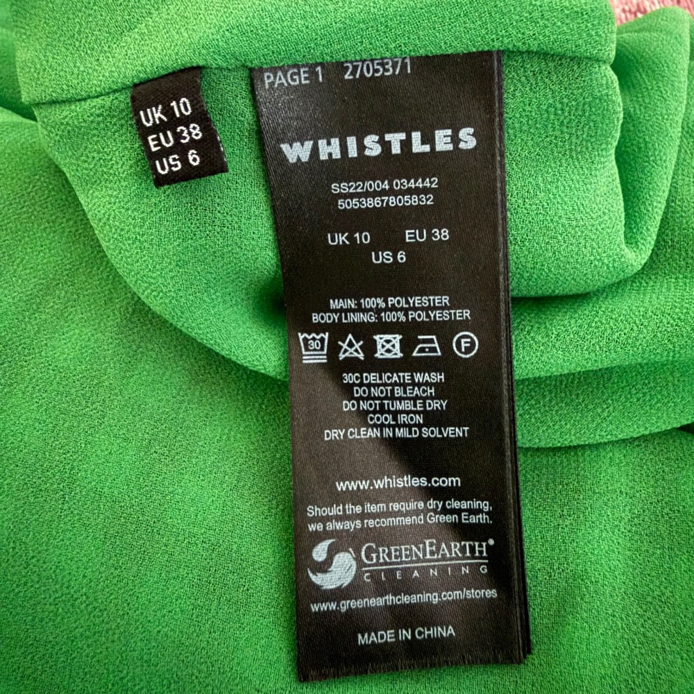 $319 Whistles Green Lottie Gingham Smocked Midi Dress Square Neck US 6 UK 10 - Picture 7 of 7